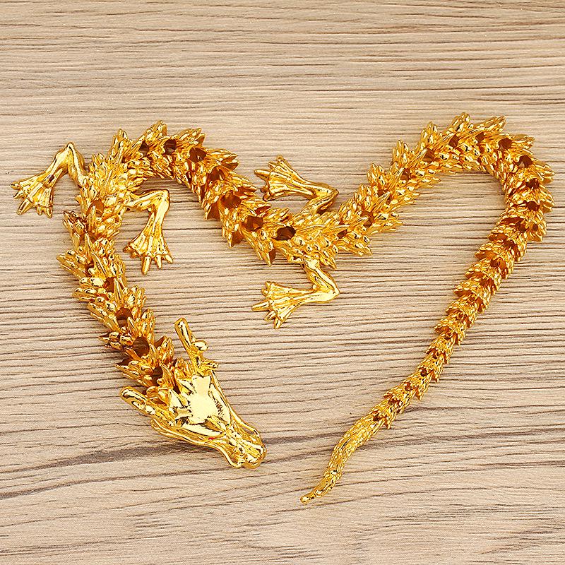 Brass 3D Articulated Chinese Dragon Ornament for Home or Office, Antique Metal Handcrafted Decor.