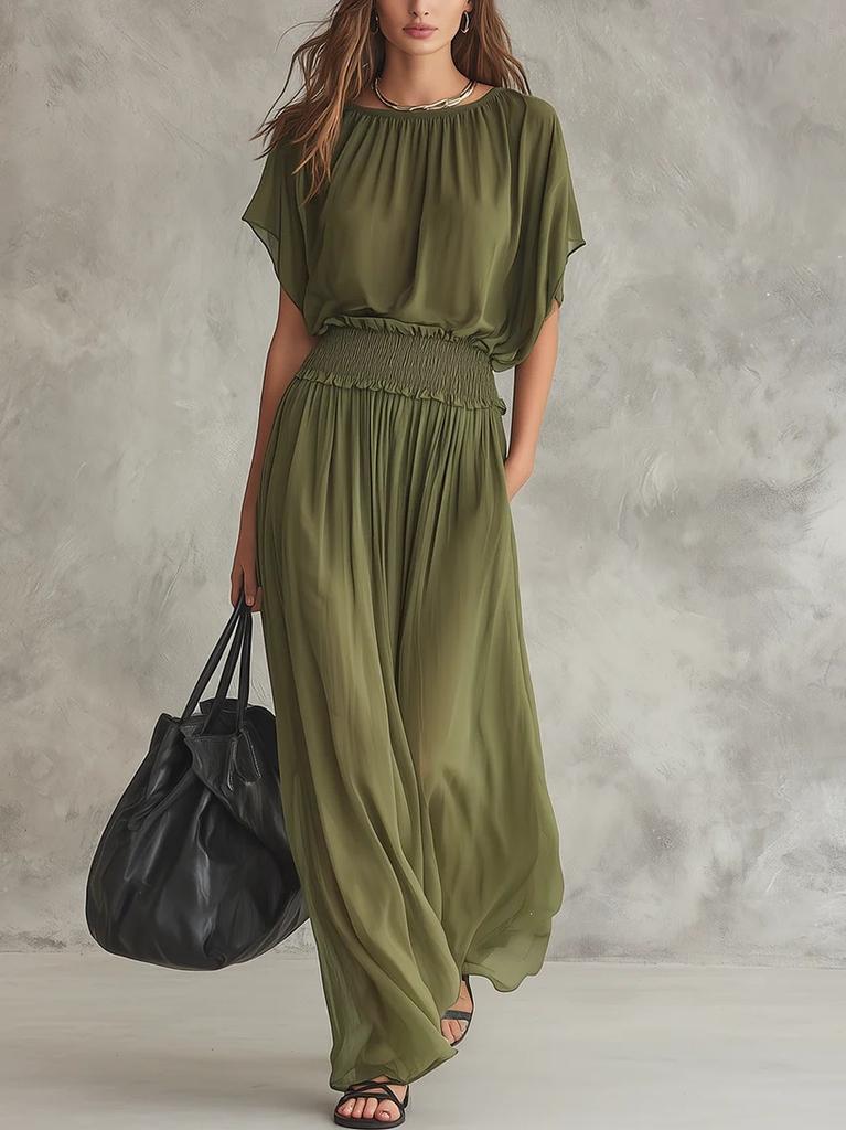 2026 new summer European and American chiffon waist collection elegant exquisite long dress