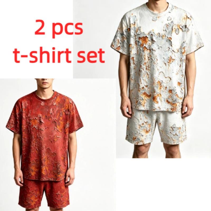 Summer Casual Vintage Rust 3D Printed Round Neck Short Sleeved Kids T-Shirt And Shorts Set Boy's and Girl's T-shirt Shorts Set