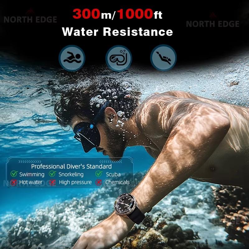 North Edge TRITON Hodinky napájené solární energií Vodotěsné hodinky pro potápění a plavání Otočný digitální rámeček Titanové pánské hodinky pro venkovní sport