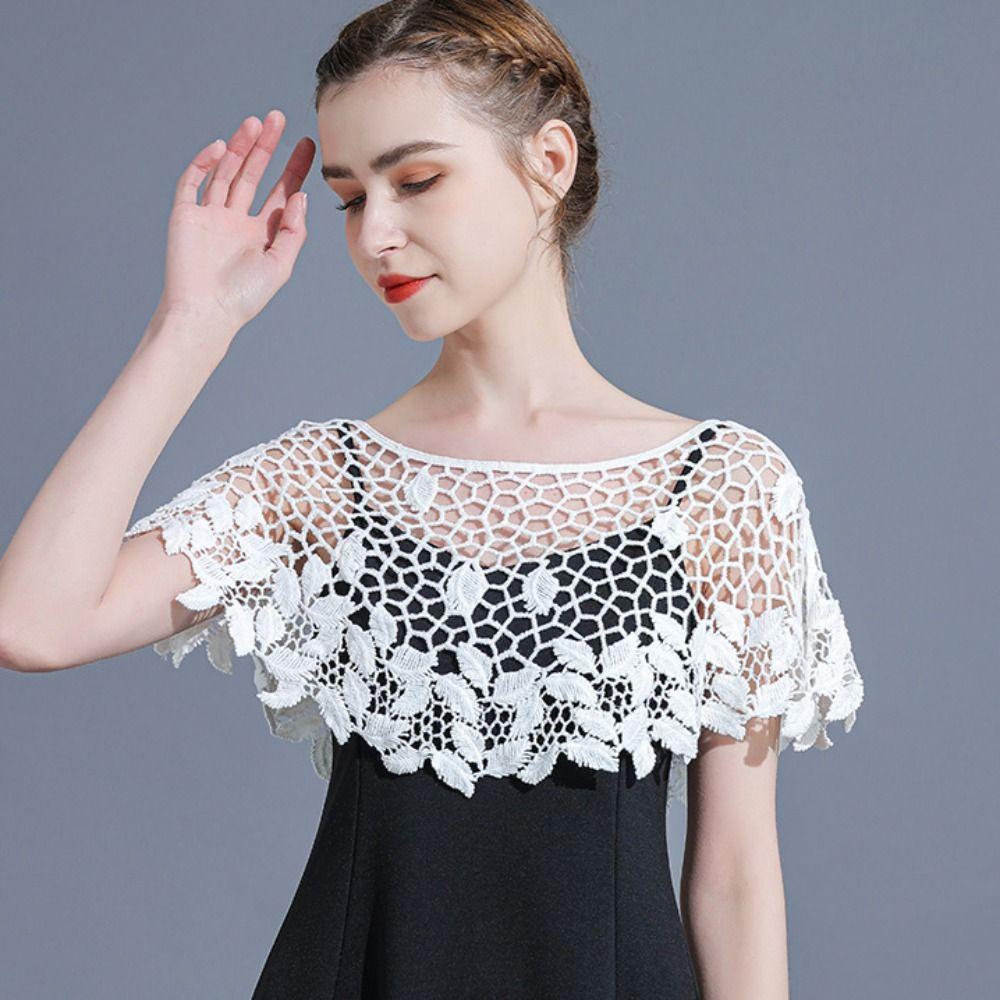 Cape Hollow Out Crochet Shawl Thin Knitted Scarves Elegant Blouse Shoulders Fake Collar  Women