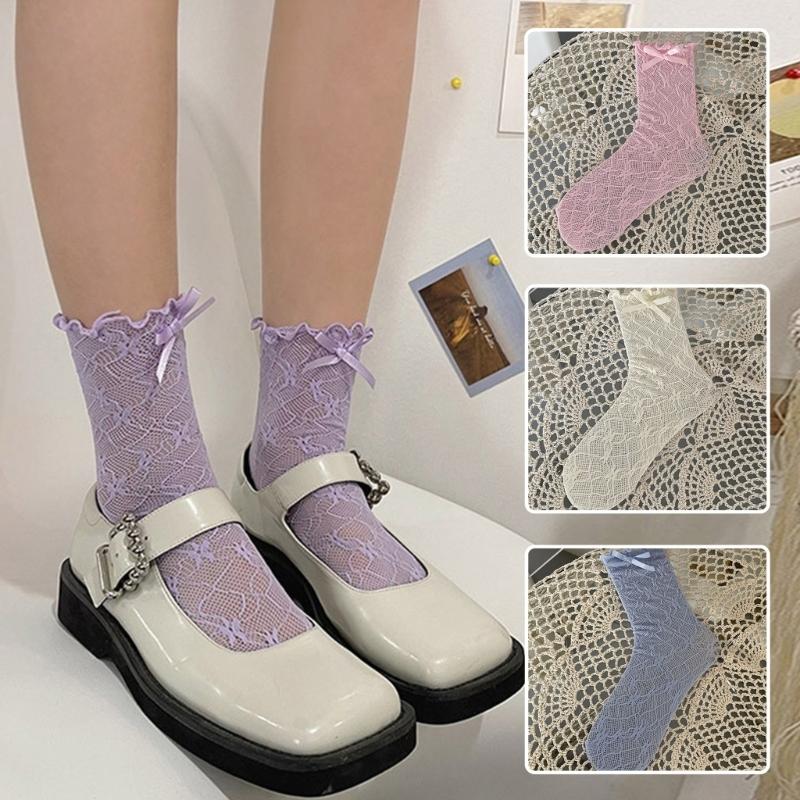 Womens Calf Socks, Sweet Girl Lace Ruffle Knee Socks Fashion Ladies Girl Princess Mesh Socks Campus Stockings