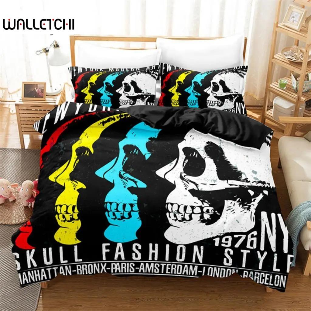 

Gothic Skull Duvet Cover Sugar Skull Bedding Set Horror Theme Comforter Cover Full Twin King For Boys Teen Adults Bedroom Decor EU Single 135x200cm