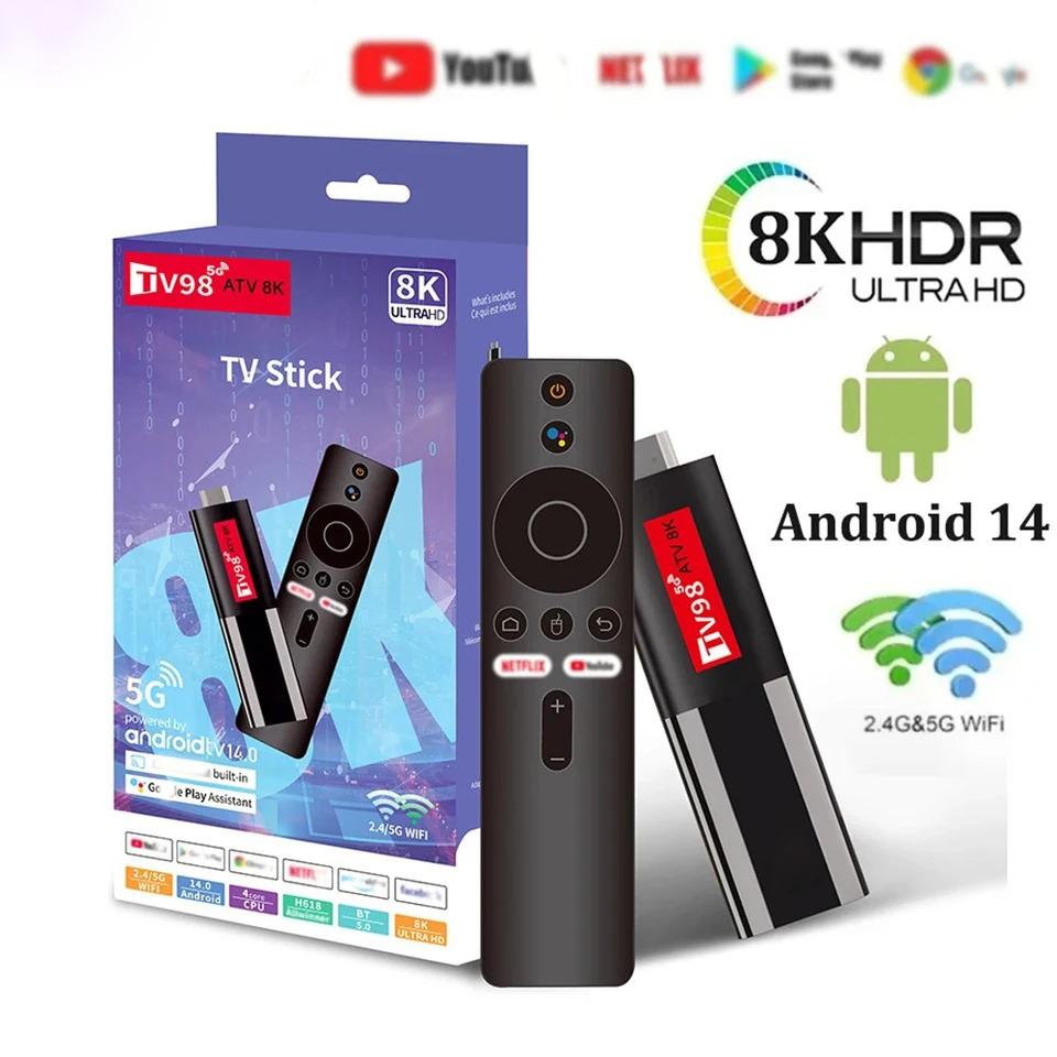8K ATV Smart TV Stick Android 14.0 Bluetooth 5.0 WiFi 6 Allwinner H618 Quad Core Cortex A53 Network Media Player Balso nuotolinio valdymo išmaniojo TV dėžutė