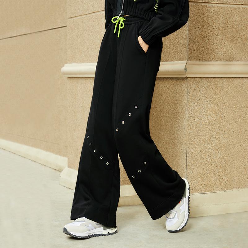 Li Ning Solid Color Drawstring Loose Knit Sports Pants Women Bottoms Black AKLSC82-3
