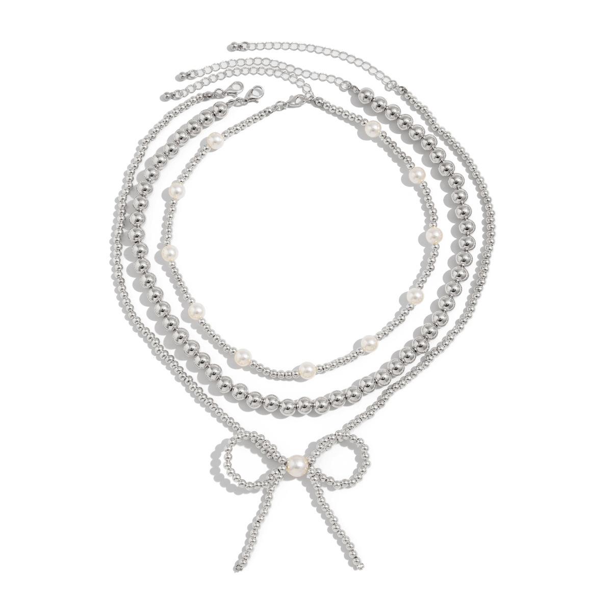 

Bohemian Bow Pendant Necklace Vintage Faux Pearl Beaded Collarbone Chain