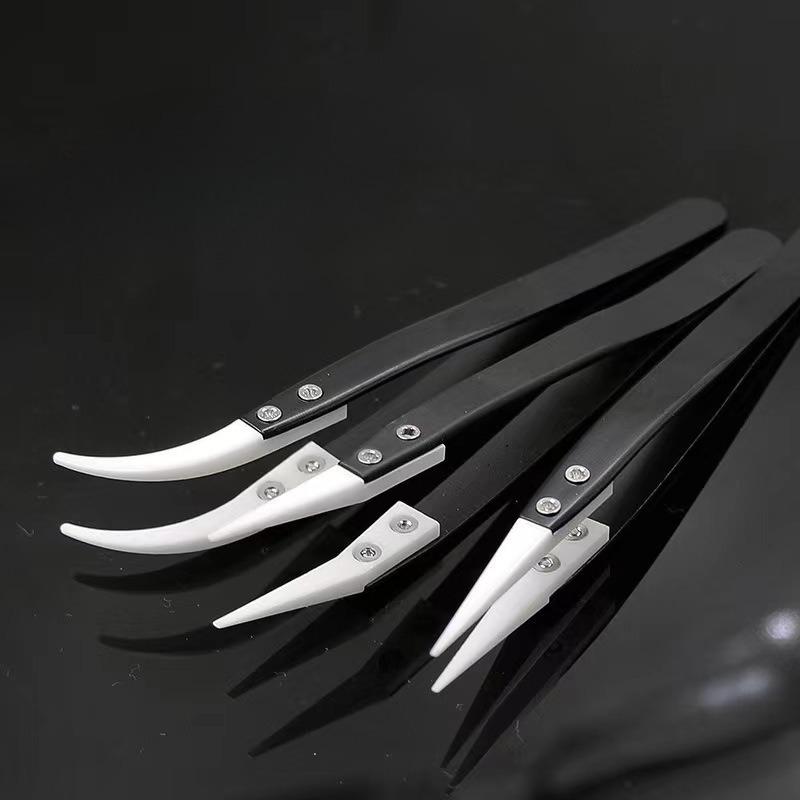 3Pcs/set Clamping Ceramic Tweezers, Stainless Steel Contrast Tweezers, Anti-magnetic and Anti-acid Precision Clamping Pointed Elbow Clamping Tool