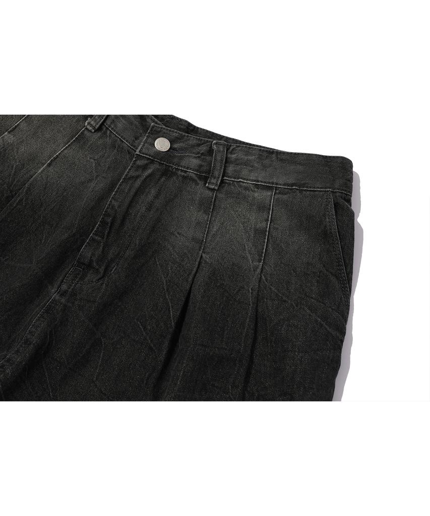 CPGN STUDIO Tie-Dye Bermuda Double-Pleated Denim Shorts Black