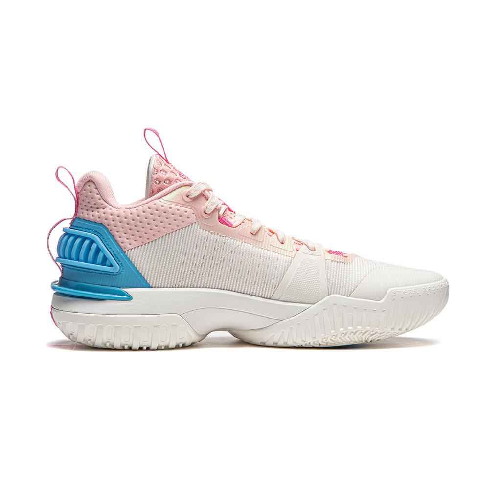 Li Ning Storm 2024 Dämpfend Atmungsaktiv Leicht Rückfedernd Niedrig geschnitten Basketballschuhe Herren Weiß Rosa ABFU017-2