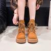 2025 Neue Damen Stiefel mit dickem Absatz Frühling Herbst Hohe Qualität Wildleder Runde Zehe Handgefertigt Retro Klobige Plateau Stiefeletten Dame
