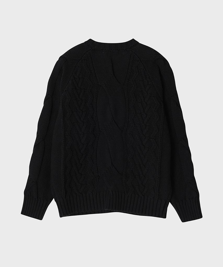 NOIRER FOR WOMAN Heavy Multi-Cable Sweater (Black)