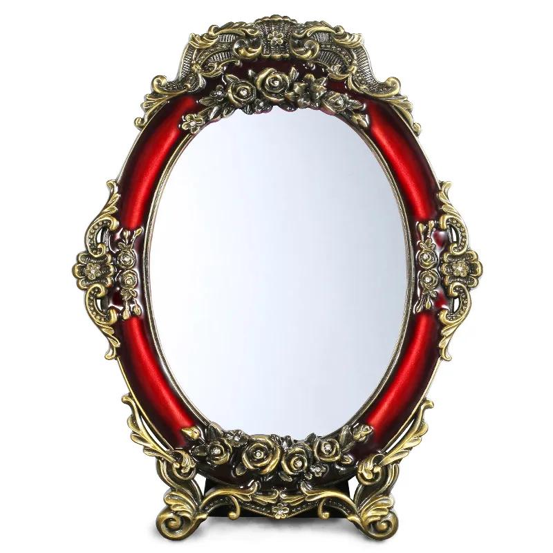 Red Rose Design Makeup Mirror High-Definition Bride's Dowry Metal Desktop Wedding Gift Dressing Mirror for Brides