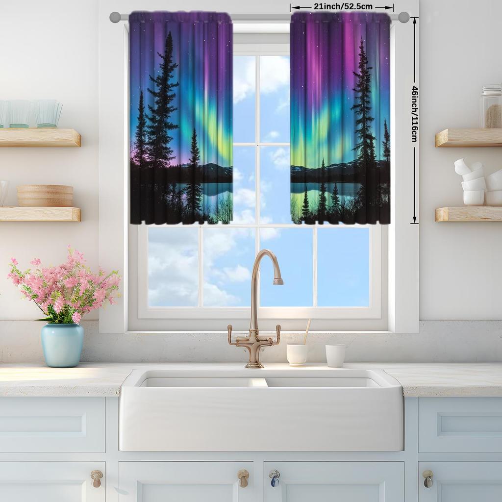 Artistic Panels Northern Lights Sky Semi Curtain Half Suitable Home Decorative Curtains Blackout Made Of Polyester