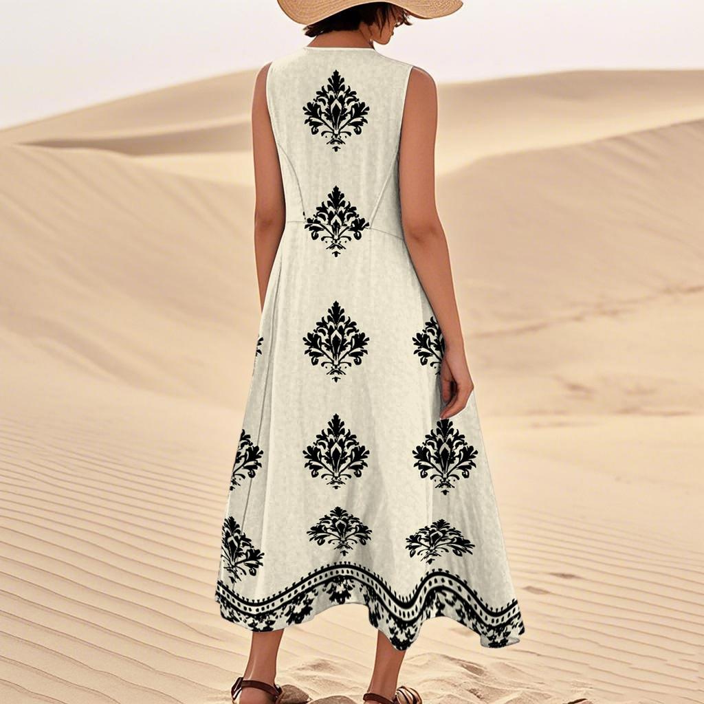 Women's Summer Casual Fashion Flower Printed Sleeveless  Pocket Dress