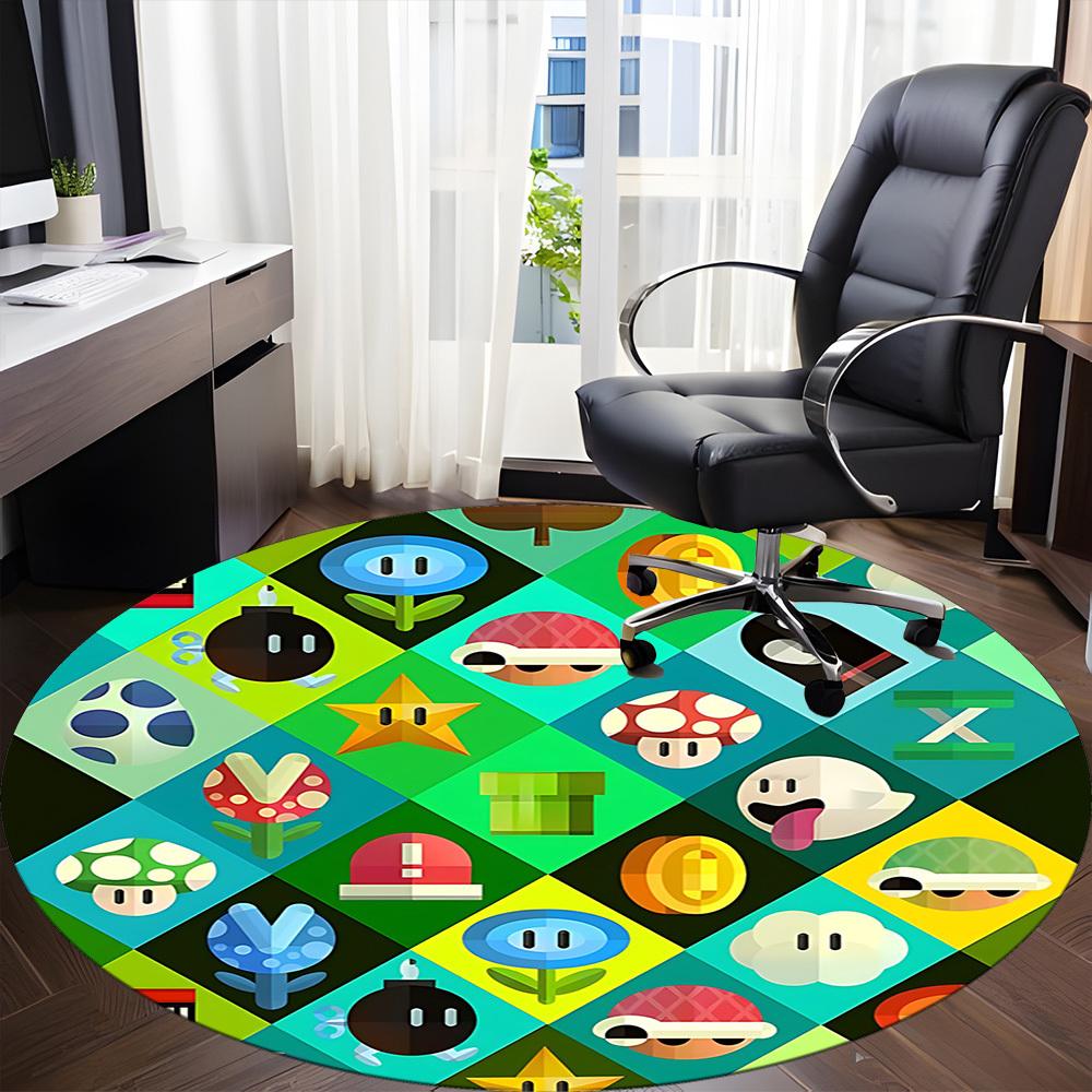 1PC Mario Characters Office Round Area Rug, Indoor Mat Suitable For Office, Under Office Chairs Bedroom Living Room Home Decor, Room Deco110