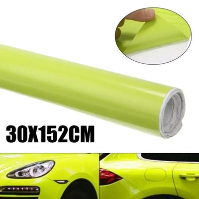 30x152cm Glossy Neon Yellow Car Vinyl Foil Film Wrap Roll Sticker Decal Good Adhesion Domineering High-end Fashion 30 X 152cm