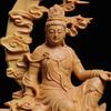 Natural Cypress Water Moon Guanyin Statue  Chinese Buddha StatuesHand-carved Home Room Office Feng Shui Figure Decoration Statue