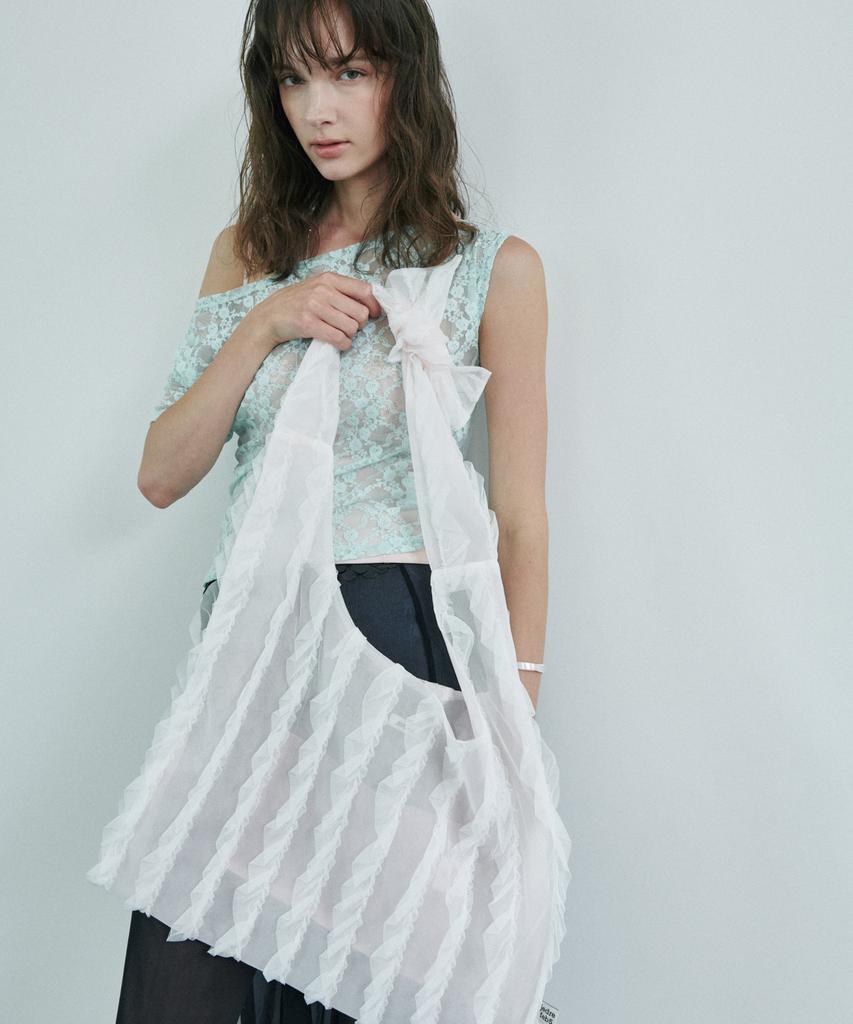 Jedrefeb5 Sheer Ruffle Hobo Reversible White