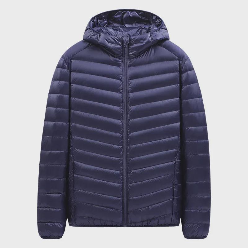 Men's Lightweight Hooded Down Jacket - Short Stand-Up Collar, Casual and Warm for Winter