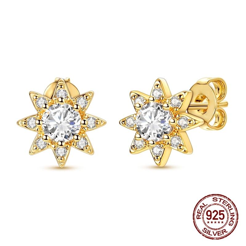 

New in 925 Sterling Silver Golden Sun Earrings for Women Girl Ear Studs Fine Jewelry Fashion Luxury Anniversary