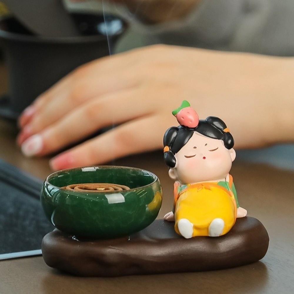 Kreativer Cartoon-Mädchen-Räucherbrenner Traditioneller Chinesischer Stil Aromatherapie-Basis Exquisite Hitzebeständige Teetisch-Ornamente
