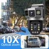 4G IP Camera with 4G Sim Card 12MP 6K Triple Screens Optical Zoom PTZ Motion Detect Color Night Vision Security Monitor EU Plug