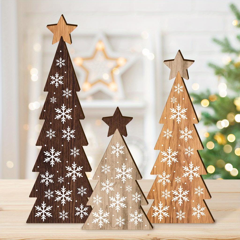 1pcs Wooden Christmas Tree Ornament with Stars, Multifunctional Holiday Decor, Suitable for Tabletop, Mantlepiece, And Fireplace