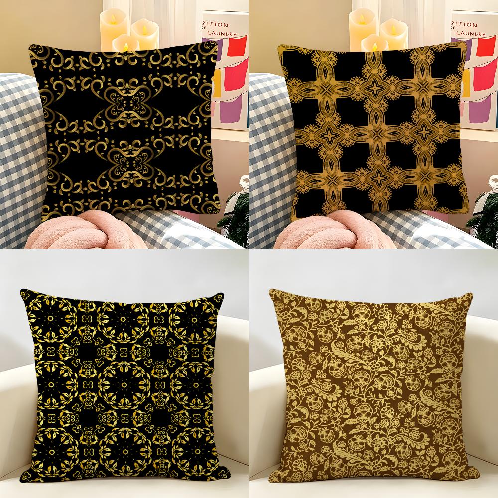 Gold European Style Retro Cushion Cover Natural Linen Organic Fabric DoubleSided Printing Room Sofa Decor Pillow Case