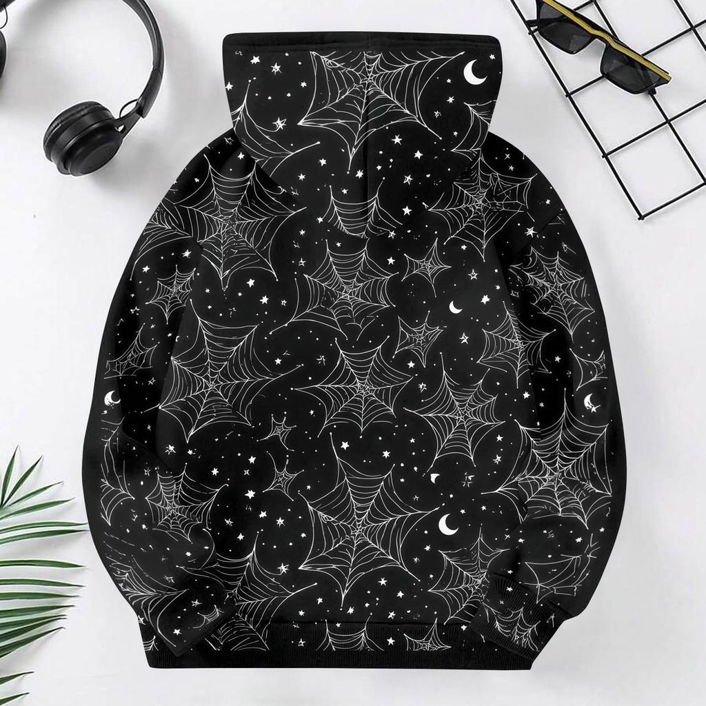Kids Casual Hooded Sweatshirt with Halloween Print Pullover for Daily Wear
