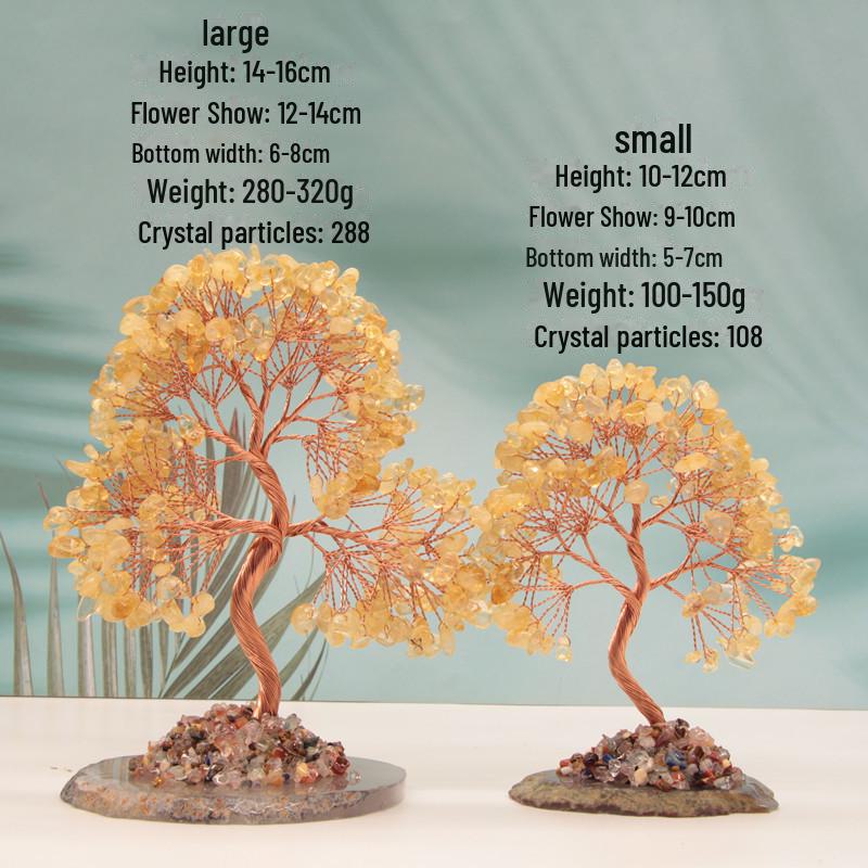 Handcrafted Fortune Tree Ornament with Agate Base and Crystal Gravel