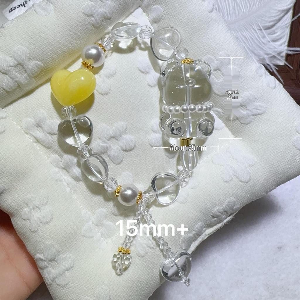 Bracciale Multi-Tesoro Originale in Stile Cinese per Donna con Perline di Cristallo Artificiale e Design a Orsetto - Gioiello da Mano Dolce Retrò.