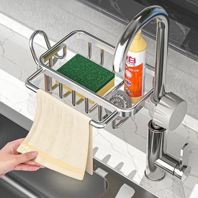 Stainless Steel Faucet Rack Kitchen Storage Shelf Rag Sponge Soap Holder Detachable Drain Dry Rack Organizer Kitchen Accessories