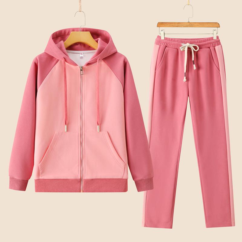Moda Casual Sportivo Felpa con Cappuccio Pantaloni Set Manica Lunga Giacca con Cappuccio 2 Pezzi Set Pantaloni con Coulisse Primavera Femminile Tute da Corsa