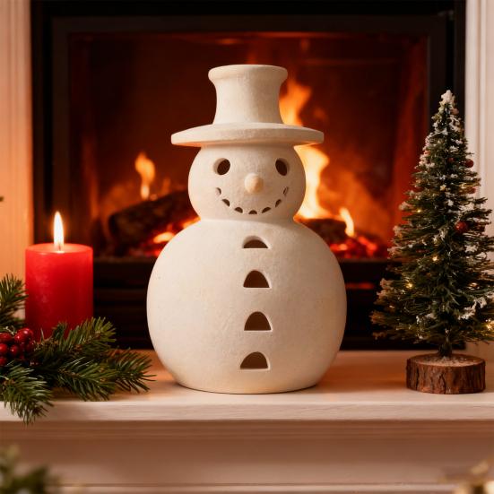 Handmade Terracotta Snowman Figurines White Clay Winter Decor Holiday Rustic Ornament Indoor Outdoor Christmas Decoration