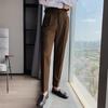 Pantalon de Costume pour Hommes Style d'affaires Formel Jambe Droite Coupe ajustée Couleur Unie Doux Taille Haute Poches Vintage Doux Respirant Pantalon de Bureau pour Hommes