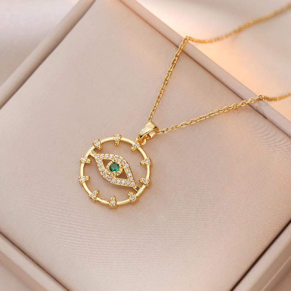 

Punk Evil Eye Zircon Circle Pendant Necklace for Women Men Gold Silver Color Stainless Steel Chain Gothic Jewelry Gift for Lover