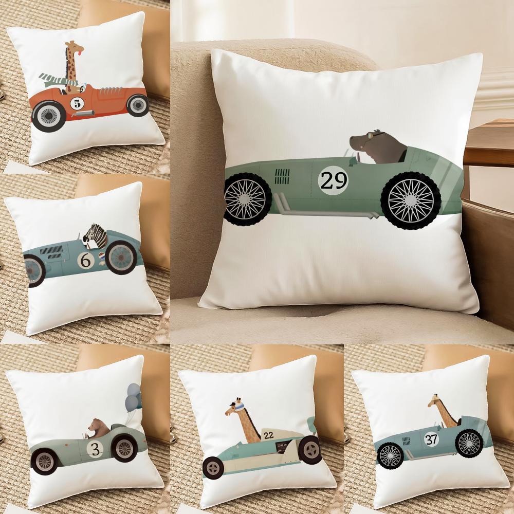 Cute Cartoon Animals Car Art Cushion Cover Silky elegant Comfort Sofa Bed Invisible zipper Beach pillowcase