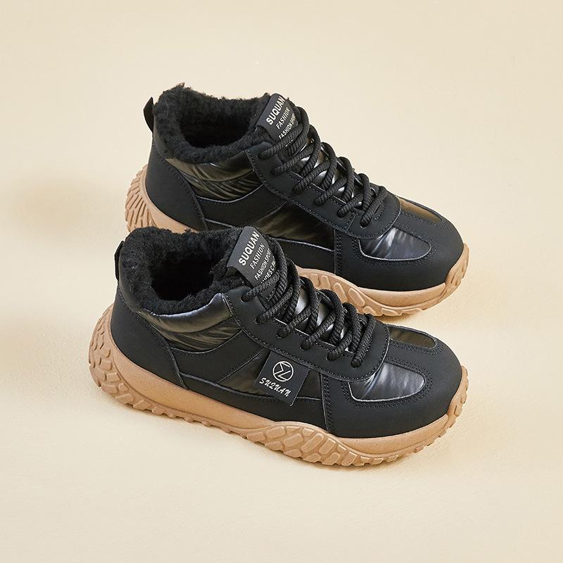 

Зимние массивные кроссовки на платформе для женщин Теплые нескользящие зимние ботинки с подкладкой из искусственного меха На шнуровке Теннисные кроссовки для ходьбы Женские удобные короткие ботильоны 40 чёрный