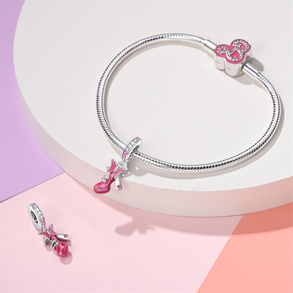 Charm Genuine Copper Pink High-Heeled Shoe Pendants Bead Fits Bracelets Do-It-Yourself Beautiful Gifts Women Delicate Jewellery Access