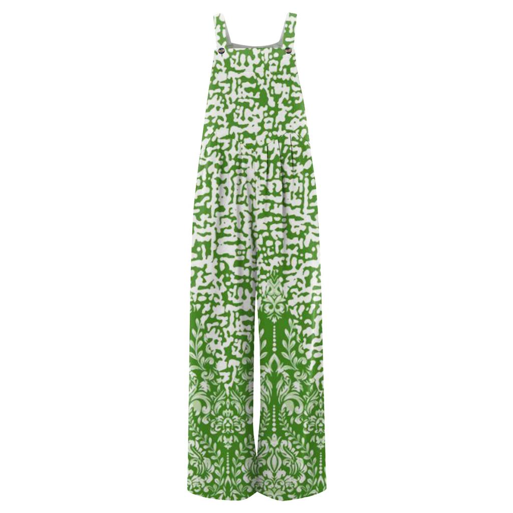 Women's Fashion Casual Loose With Pockets Sleeveless Printed Jumpsuit
