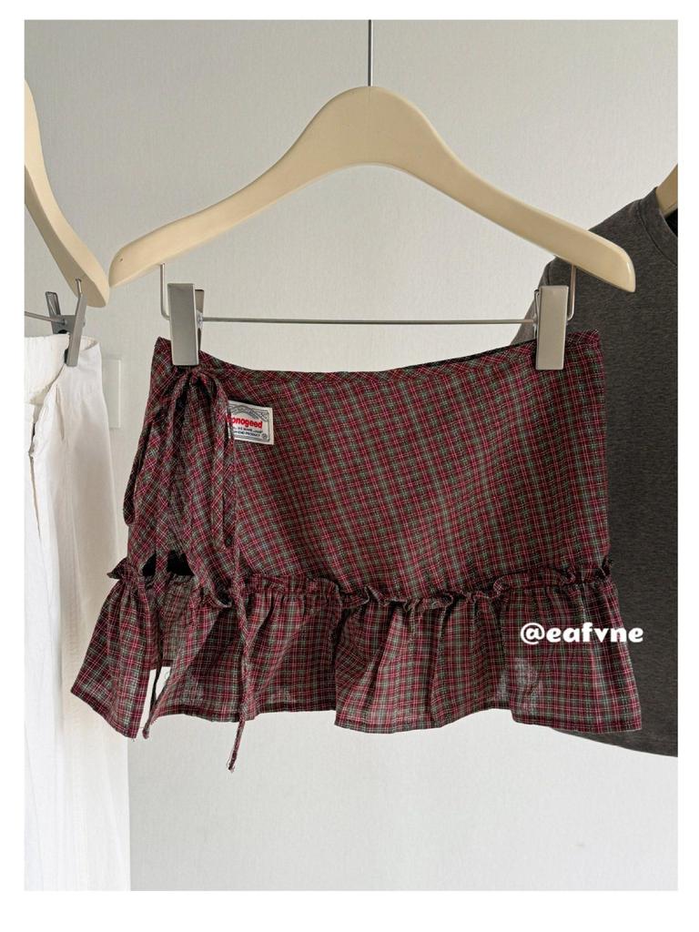 Korean Academy Style Plaid Ruffled High Waist Skirt