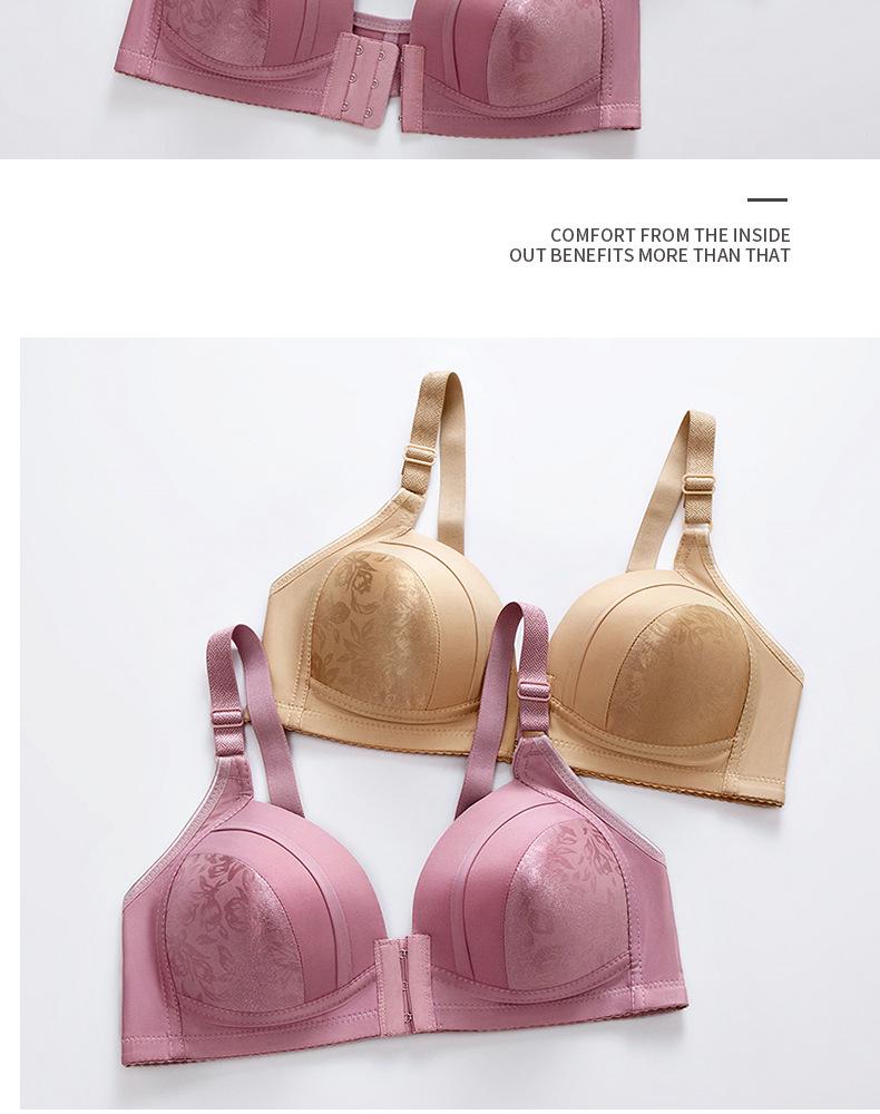 Plus Size Front Closure Wire-Free Bra for Middle-Aged & Elderly: Side Support, Comfortable Thin Cup, Perfect for Moms