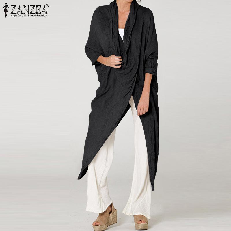ZANZEA Women Casual Cowl Neck Long Sleeve Asymmetric Cover Up Blouse