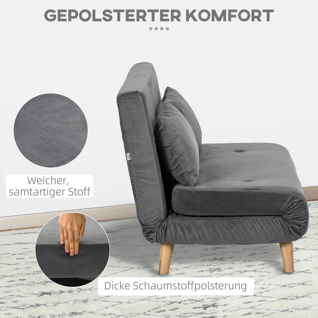 Sleeper Sofa Recliner Sofa Couch, Incl. 2 Cushions, Velvet Look, 130 X 78 X 79 Cm, Grey
