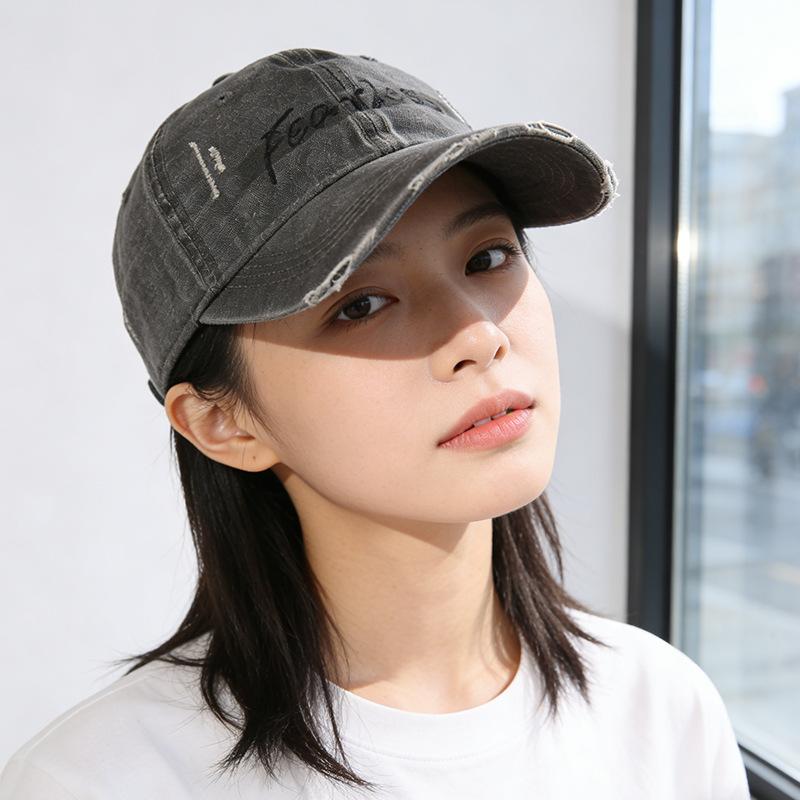 Tide and washed old letter youth street cap outdoor big head circumference showing face small sun hat