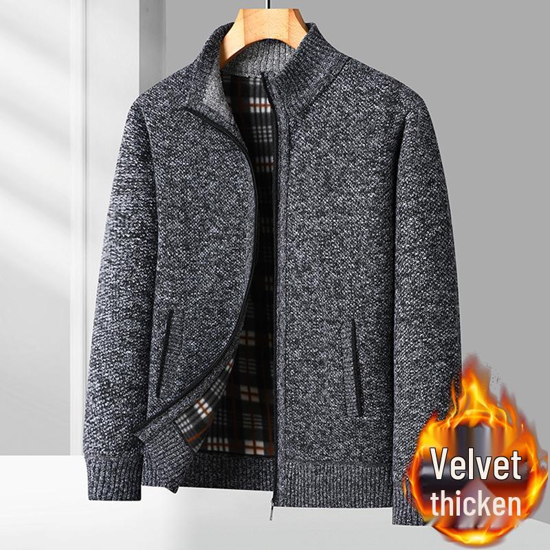 Woodpecker Herren Fleece-gefütterte Strickjacke: Herbst/Winter-Ausgabe 2025 - Lässiger, warmer Pullover für Väter mittleren Alters.