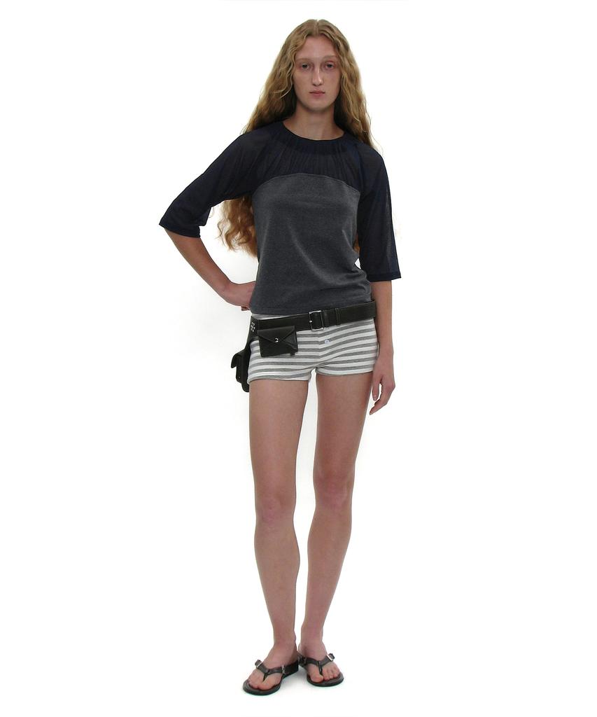 PARTIMENTO WOMEN Shirred Bustier Combination Top_Charcoal Melange