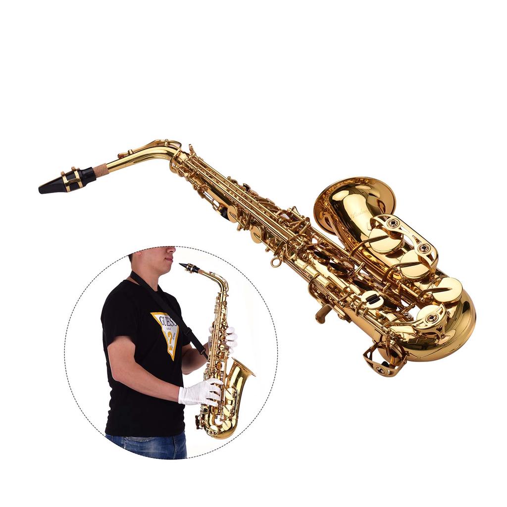 Btuty Eb Alto Saxophone Sax Brass Lacquered Gold 802 Key Type Woodwind Instrument with Padded Carry Case Gloves Cleaning Cloth Brush Sax Straps Reeds