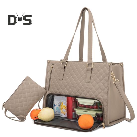 

Сумка-тоут 2 в 1, сумка для ланча для женщин, сумка для ланча для ноутбука 15,6 дюйма, большая сумка с отделением для ланча, вместительная рабочая сумка для офиса, колледжа хаки