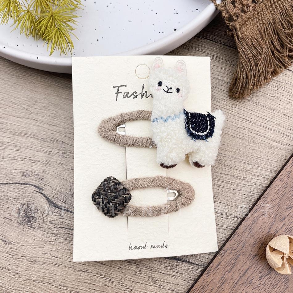 Plush Alpaca Cartoon Hair Clips for Girls - Cute Frizzy Bang Ties & Retro Handmade Accessories